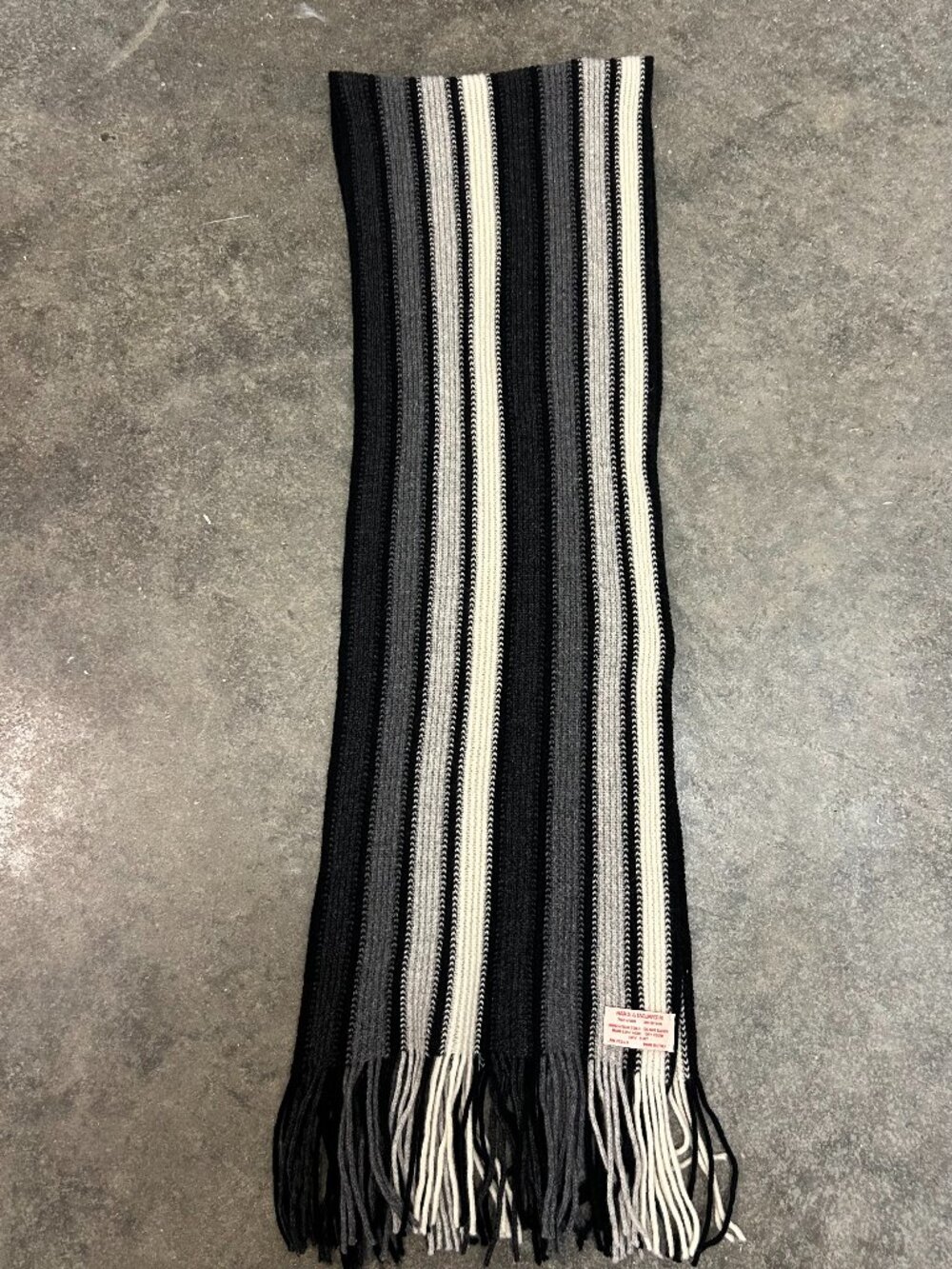 Nardi & Tagliaferri Wool Scarf Fringe Black Cream Striped Made in Italy 10"x72"